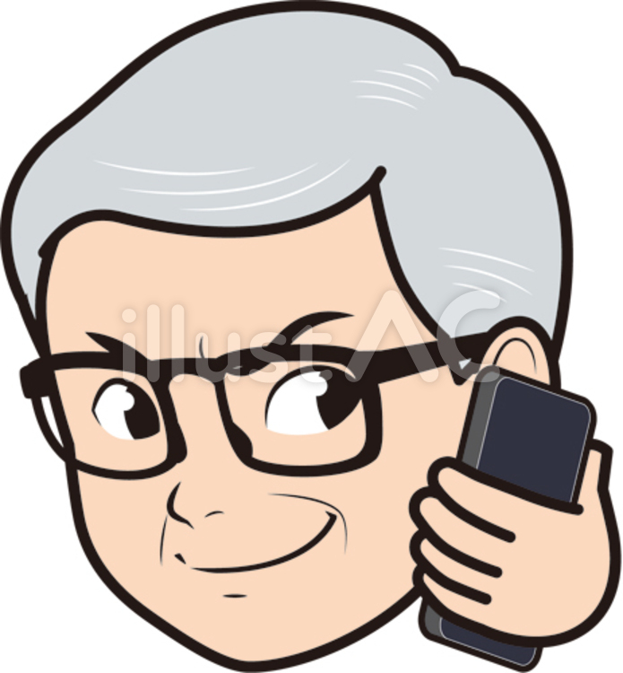 スマホで話すシニア男性 ニヤリ イラスト No 無料イラストなら イラストac