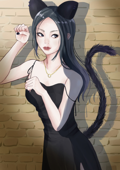 女性イラスト 女性,猫,尻尾,猫ポーズ,人物のイラスト素材