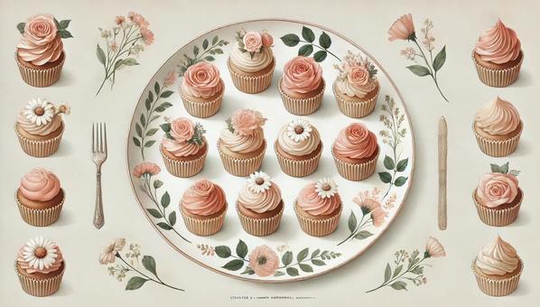 お花で飾ったカップケーキ