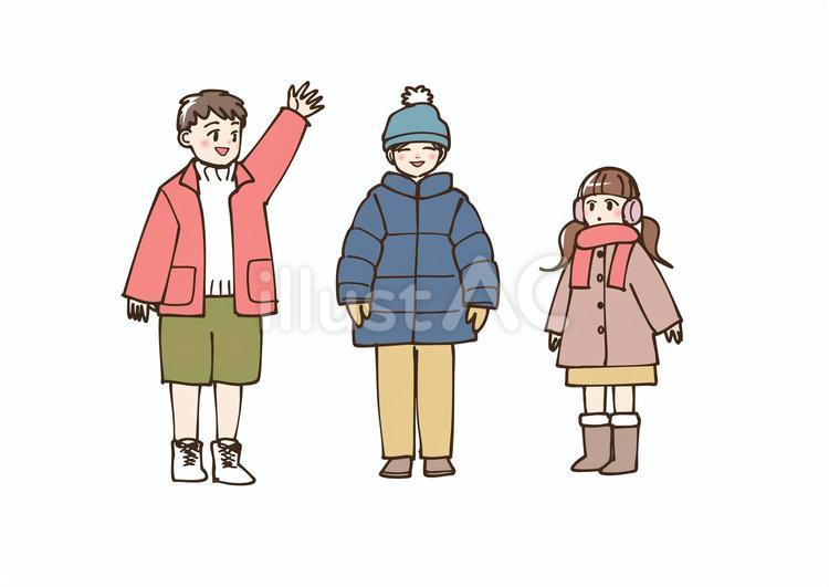 遊んでいる冬服の子供たち 子供,遊ぶ,元気のイラスト素材