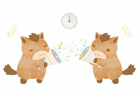 カウントダウンを祝うかわいいお馬さんたち 2026年,馬,動物,干支,カウントダウン,かわいい,お正月,お祝い,年末年始,年越しのイラスト素材