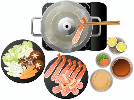 カニしゃぶ しゃぶしゃぶ,カニ,鍋物,料理,食べ物,冬,たれ,もみじおろし,ネギ,カボスのイラスト素材