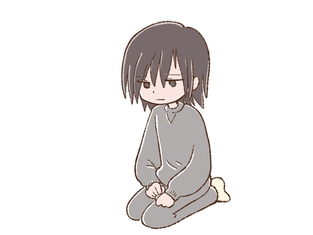 暗い雰囲気の人物 暗い,陰気,鬱,無気力,俯く,落ち込む,表情,正座,座る,ネガティブのイラスト素材