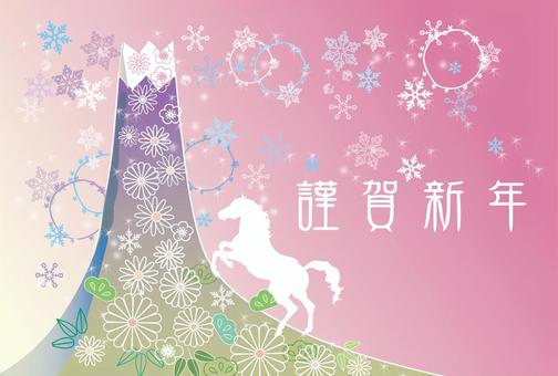 年賀状うま＿おしゃれ05 年賀状,午,おしゃれ,シルエット,梅,松,竹,雪,菊,結晶のイラスト素材