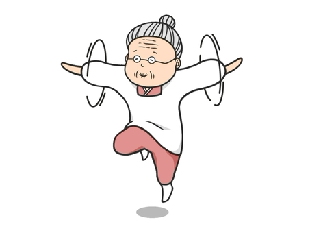 元気に運動するお婆ちゃんのイラスト お婆さん,婆さん,元気,手描き,老人,運動,老後,余生,祖母,眼鏡のイラスト素材