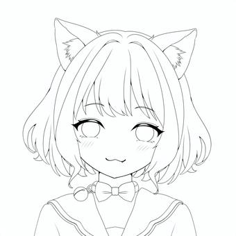 猫耳少女・線画 コスプレ,女子,女の子,美少女,萌え,アイコン,かわいい,フリー,無料,萌え系のイラスト素材