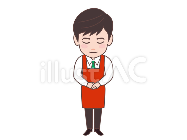 おことわりHAJIME（店員1） お知らせ,お詫び,お辞儀のイラスト素材