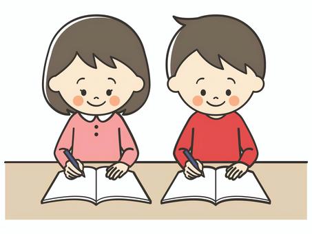 勉強をするこどもたち 勉強,宿題,学習,テスト,学ぶ,課題,塾,自主勉強,自習,授業のイラスト素材