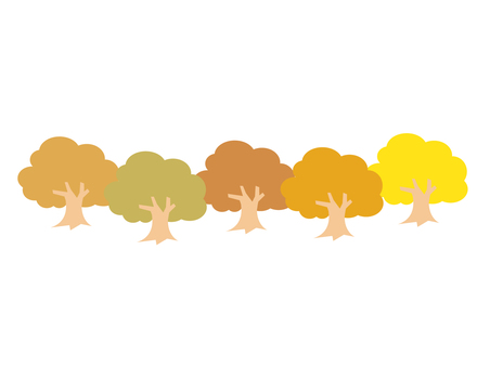 黄色く紅葉した並木のイラスト 木,樹木,紅葉,黄色,茶色,秋,リーフ,葉,葉っぱ,幹のイラスト素材