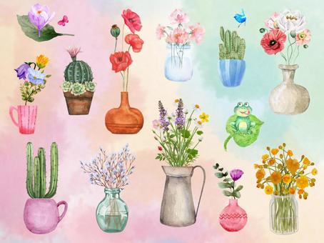Illustration, cactus, vase, pastel, 