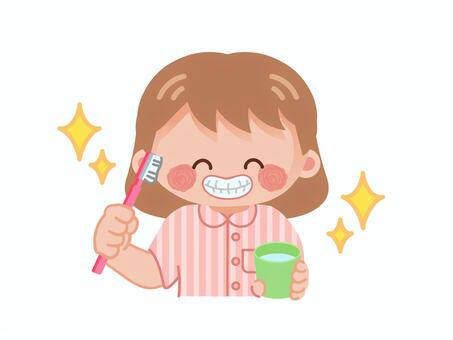 歯をみがく女の子（背景無し） 歯みがき,歯磨き,歯ブラシ,歯科,歯科検診,歯,虫歯,虫歯予防,オーラルケア,デンタルケアのイラスト素材