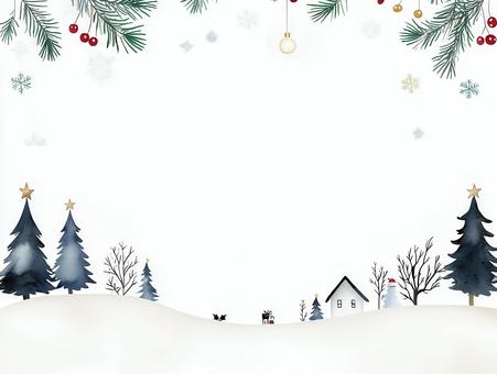 雪の森と北欧の家、クリスマスオーナメント 雪の森と北欧の家、クリスマスオーナメント モミの木,クリスマス,雪のイラスト素材