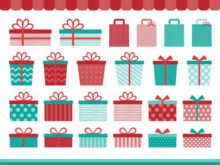 クリスマスのプレゼントのイラストセット クリスマスプレゼント,クリスマス,プレゼント,アイコン,リボン,12月,冬,プレゼント箱,ギフト,ギフトボックスのイラスト素材