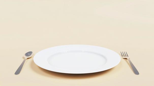 3D illustration material of cutlery and plate, JPG 3D illustration material of cutlery and plate, dish, fork, white, JPG