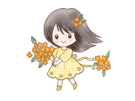 金木犀の女の子 金木犀,女の子,少女,妖精,秋,オレンジ,キャラクター,子供,ミニキャラ,ちびキャラのイラスト素材