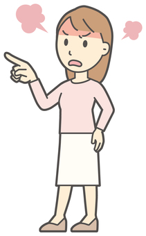  ロングヘア女性-034-全身 怒る,女性,女の子,人物,かわいい,激怒,指,さす,指差し,指差すのイラスト素材