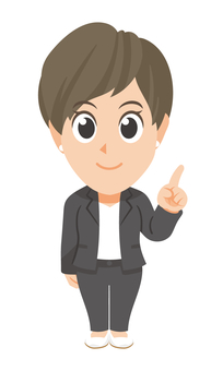 指さす若いビジネスウーマンのSD 先生,教師,教員,指導員,スーツ,ビジネス,会社,社会人,指を立てる,指さすのイラスト素材