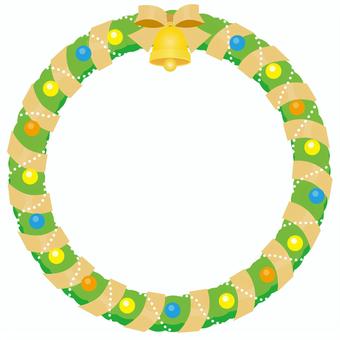 リースフレーム　金 リース,クリスマス,金,クリスマスリース,フレーム,リボン,飾り,ベル,可愛い,丸のイラスト素材