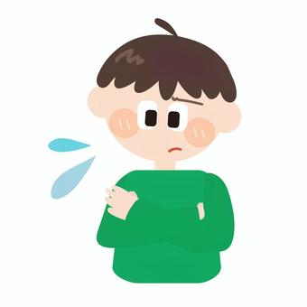 考える(困る)_子供の男の子 考える,思考,困る,疑問,感情,汗,ポーズ,子供,こども,男の子のイラスト素材