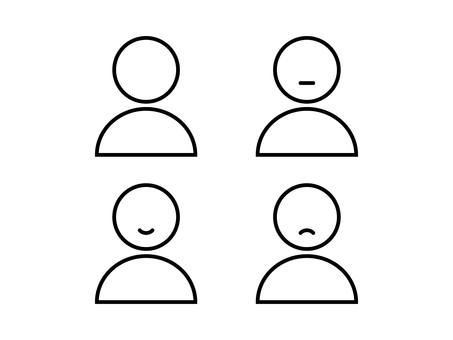 様々な表情をした人のアイコンセット 人,人物,人間,アイコン,ピクトグラム,アバター,笑顔,笑う,微笑む,嬉しいのイラスト素材