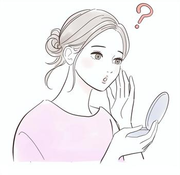 鏡を見て疑問を持つ女性 人物,女性,美容,スキンケア,肌,ケア,保湿,保水,潤い,きれいのイラスト素材