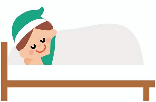 ベッドで眠る子供 睡眠,寝る,早寝,ベッド,布団,枕,寝具,かわいい,カラー,明るいのイラスト素材