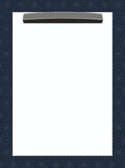 習字、書道・文鎮と半紙のフレーム　縦 書道,習字,フレーム,背景,命名,半紙,毛氈,紺,麻の葉,文様のイラスト素材