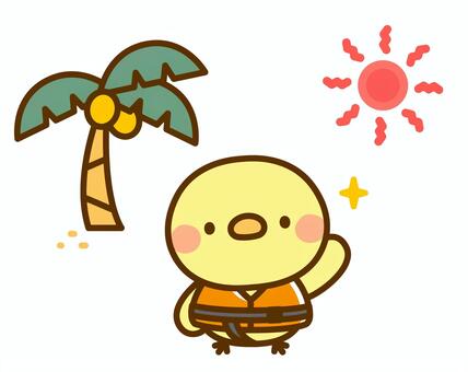 ライフジャケットを着用したひよこ
