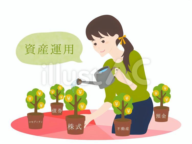 資産運用　お金のなる木 資産運用,株式,預金のイラスト素材