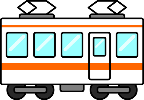 オレンジの電車の側面です。 電車,シンプル,鉄道,車両,路線,通勤,プラットホーム,車輪,感光,ローカル線のイラスト素材