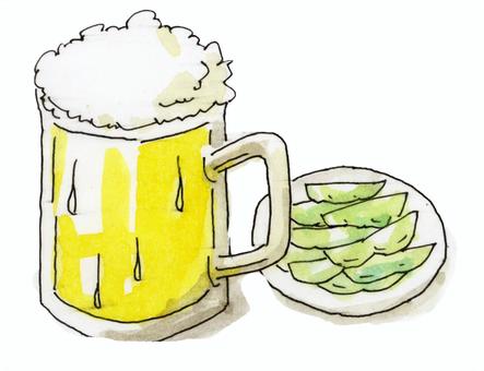 生ビール 生ビール,アルコール,飲み物,枝豆,晩酌,水彩のイラスト素材