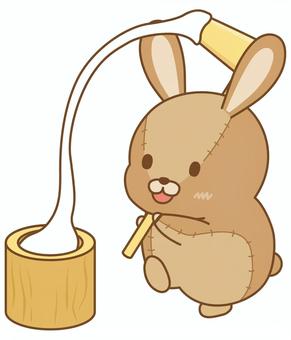 A stuffed rabbit making mochi, , JPG, PNG and AI