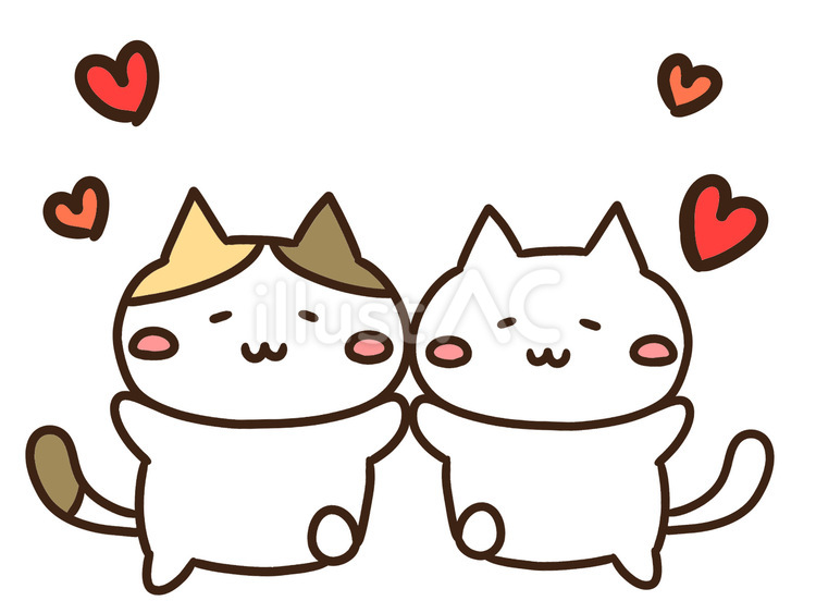 ハイタッチしてハートを出す可愛い猫達イラスト - No: 27215692｜無料