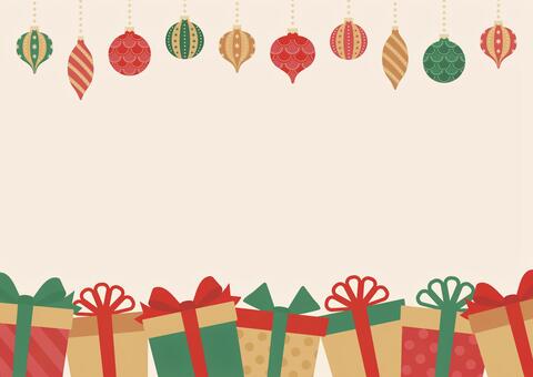 クリスマスオーナメントとプレゼント背景2 クリスマス,背景,フレーム,クリスマスプレゼント,クリスマスオーナメント,オーナメント,プレゼント,12月,冬,北欧のイラスト素材