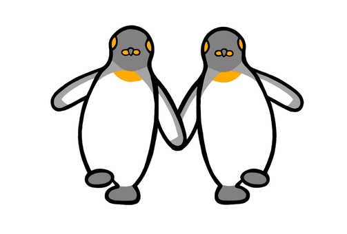 トコトコ歩くキングペンギン　2羽 キングペンギン,オウサマペンギン,ペンギン,鳥,黒,白,グレー,羽,フリッパー,足のイラスト素材