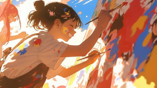 色彩を描く少女の創造力 色彩を描く少女の創造力 人物,アート,色彩のイラスト素材