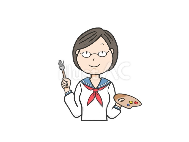学校の美術部の女子部員のアイコン 美術部,美術,女の子のイラスト素材
