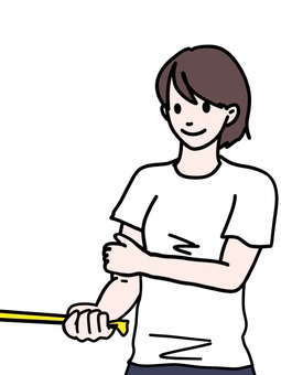 ゴムチューブを使った運動 腱板,リハビリ,ゴムバンド,エクササイズバンド,トレーニングチューブ,右腕,引っ張る,引く,肩,体操のイラスト素材
