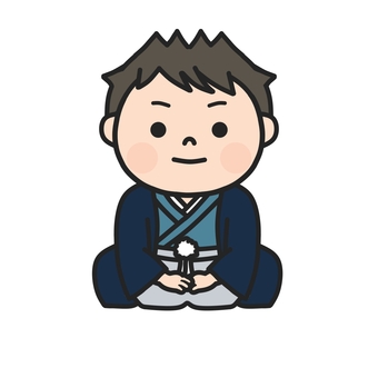 袴姿で正座している男の子4 お正月,袴,正座,和服,着物,和装,挨拶,新年,新春,年始のイラスト素材