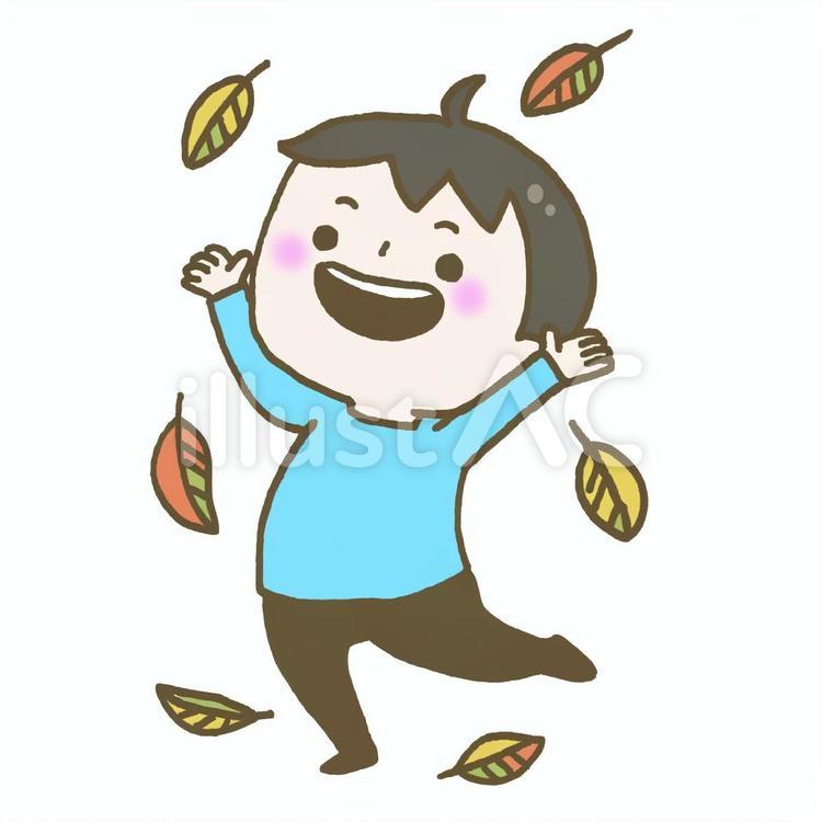 舞う落ち葉と子ども こども,子ども,秋のイラスト素材