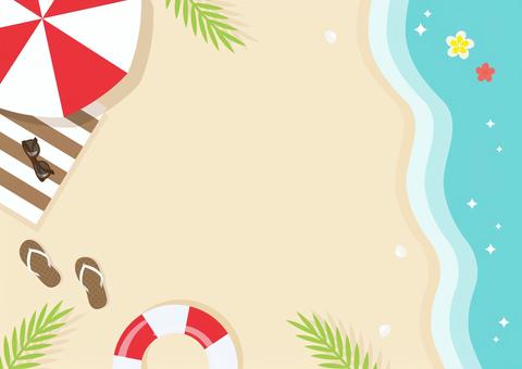 夏のおしゃれなビーチ 夏,海,背景,波,砂浜,キラキラ,ビーチ,ヤシ,波打ち際,フレームのイラスト素材