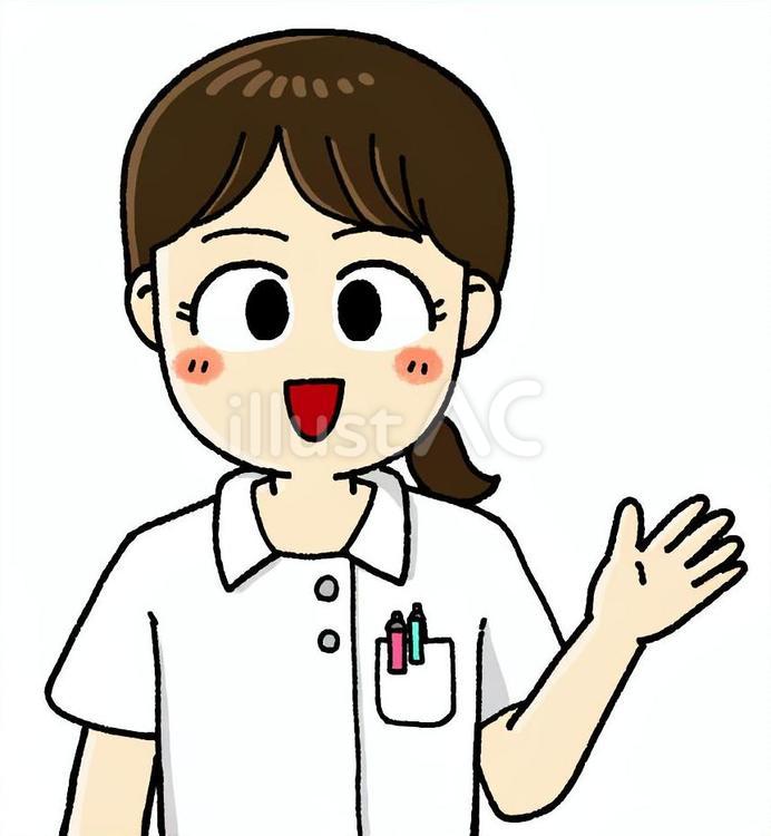 笑顔で対応する看護師（左手） 看護師,看護婦,ナースのイラスト素材