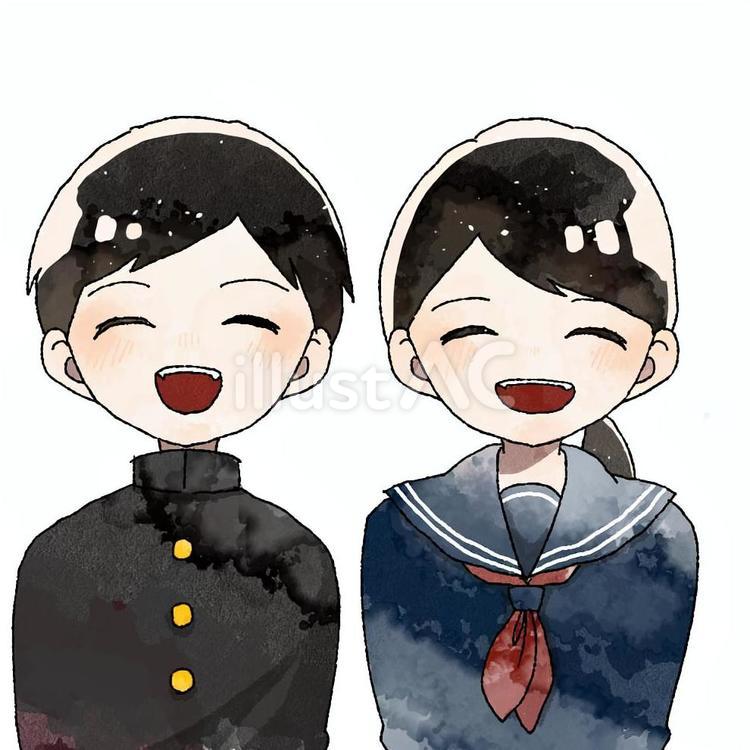 笑顔の制服の二人 学生,喜ぶ,嬉しいのイラスト素材