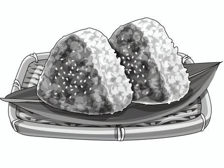 焼きおにぎり（白黒） おにぎり,焼きおにぎり,白黒,漫画,ご飯,軽食,料理,食べ物,醤油,ゴマのイラスト素材