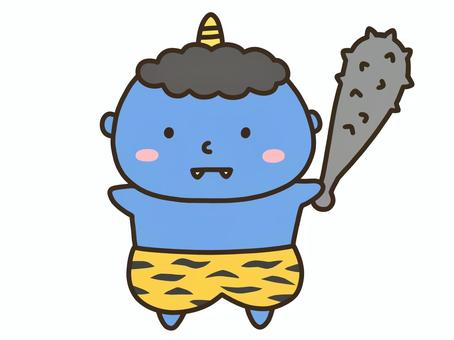 青鬼 鬼,青鬼,節分,２月,冬,カットイラスト,手描き,シンプル,デフォルメ,ゆるいのイラスト素材