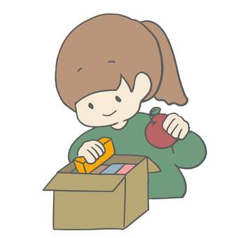 荷造りをする女の子 女の子,女性,人物,かわいい,ワンポイント,梱包,荷造り,発送準備,出荷,段ボールのイラスト素材