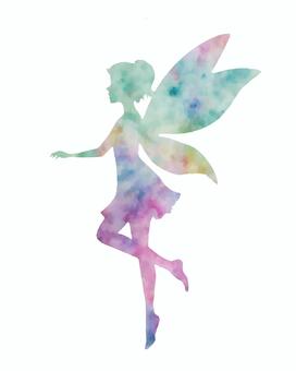 水彩画風妖精のシルエット 妖精,ファンタジー,架空のイラスト素材