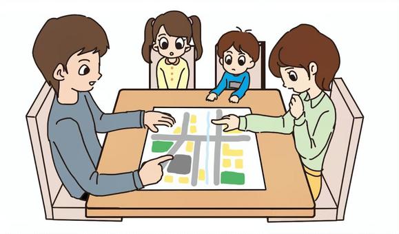 地図を見る家族 家族,地図,親子,お出かけ,避難経路,背景透過,png,子供,子ども,ファミリーのイラスト素材