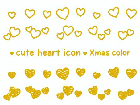 かわいいハートアイコン（Xmasカラー） ハート,ハートマーク,ラブ,クリスマス,クリスマスカラー,12月,シンプル,手描き,手書き,線画のイラスト素材