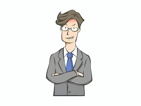 腕組みして怒っているビジネスマン 時間,遅刻,時計,腕時計,遅れる,待つ,待たされる,イライラ,怒る,憤慨のイラスト素材